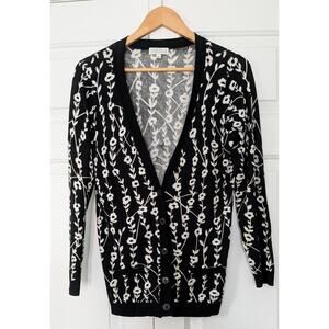 Joseph A Black and White Floral Cardigan Sweater